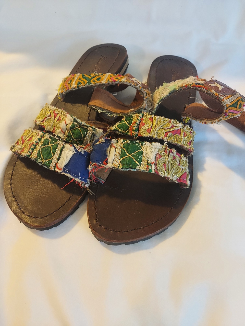 Free People DVLPMNT Meadow Embroidered Leather Ankle Strap Sandals Boho Festival - Picture 8 of 8
